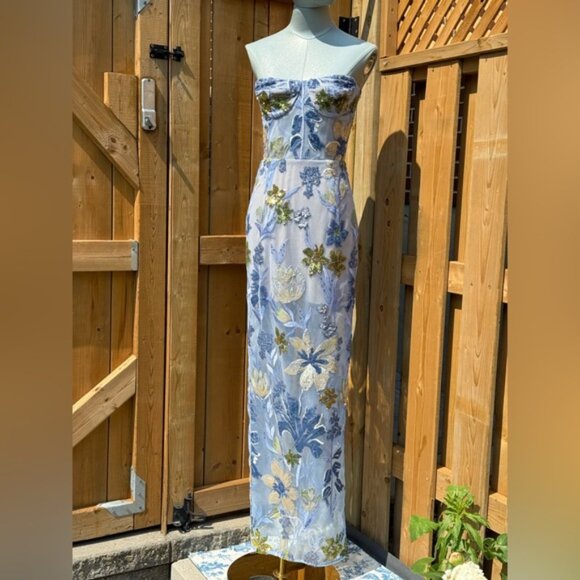 🆕 BRONX & BANCO 🧿 NWOT Dahlia Floral Gown, Baby Blue Multi Maxi - Sz XS US 2 - Picture 11 of 16